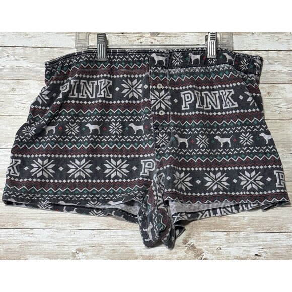 Victoria's Secret Pink "I Only Sleep In Pink" Fairisle Dog Pajama Shorts Sz L - Picture 1 of 10